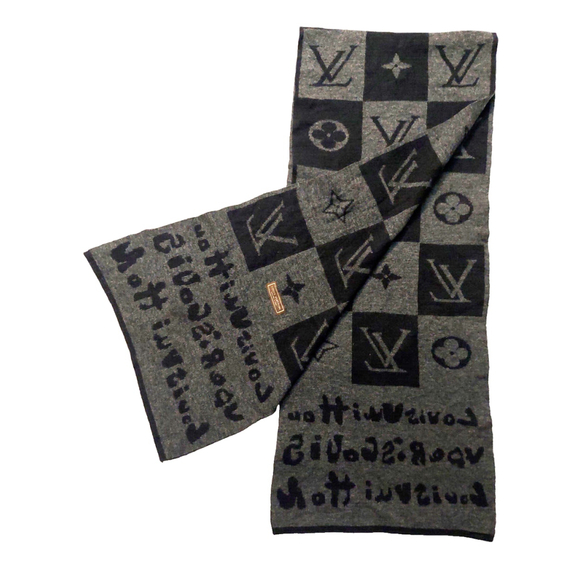 Louis Vuitton LV Gray & Black Monogram Damier Logomania Scarf Pre-Owned - Picture 5 of 14
